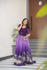 PURPLE COLOR FAUX BLOOMING EMBROIDERED WORK GOWN