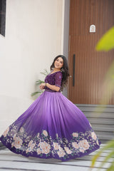 PURPLE COLOR FAUX BLOOMING EMBROIDERED WORK GOWN