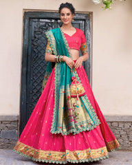 Traditional Paithani Jacquard Sik Half Saree Lehenga Set For Wedding
