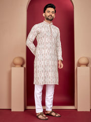Pink Wedding Mens Kurta Pajama In Rayon With Heavy Lucknowi And Printed Work