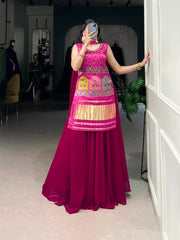 Designer Pink Color Gaji Silk Three Piece Plazzo Suit
