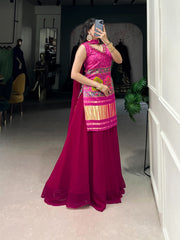 Designer Pink Color Gaji Silk Three Piece Plazzo Suit