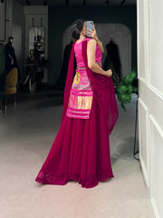Designer Pink Color Gaji Silk Three Piece Plazzo Suit