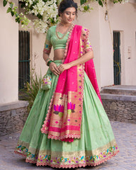 Traditional Paithani Jacquard Sik Half Saree Lehenga Set For Wedding