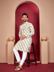 Pista Wedding Mens Kurta Pajama In Rayon With Heavy Lucknowi And Printed Work