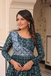 Designer Gown In Rama Jacquard With Beautiful Weaving And Position Print