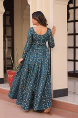 Designer Gown In Rama Jacquard With Beautiful Weaving And Position Print