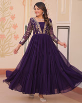 Adoring Purple Zari Embroidery Georgette Function Wear Gown