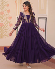 Adoring Purple Zari Embroidery Georgette Function Wear Gown