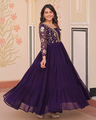 Adoring Purple Zari Embroidery Georgette Function Wear Gown