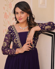 Adoring Purple Zari Embroidery Georgette Function Wear Gown