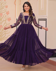 Adoring Purple Zari Embroidery Georgette Function Wear Gown