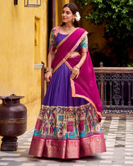 CAPTIVATING PURPLE ZARI WEAVING FESTIVAL WEAR HALF SAREE LEHENGA