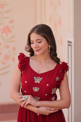 Astounding Red Multi Thread Embroidery Georgette Festive Wear Gown