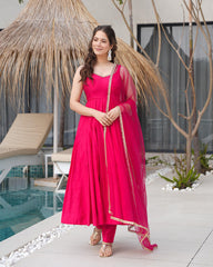Ruby Pink Color Chanderi Pure Roman Silk Anarkali Suit