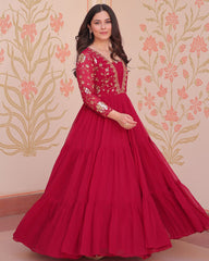 Regal Rani Pink Zari Embroidery Georgette Wedding Wear Gown