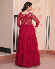 Regal Rani Pink Zari Embroidery Georgette Wedding Wear Gown