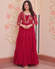Regal Rani Pink Zari Embroidery Georgette Wedding Wear Gown