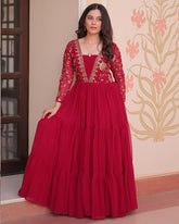 Regal Rani Pink Zari Embroidery Georgette Wedding Wear Gown