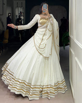RAVISHING WHITE RAYON GOTA PATTI WORK NAVRATRI WEAR LEHENGA CHOLI