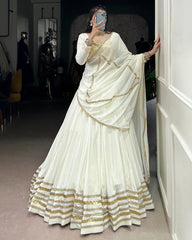 RAVISHING WHITE RAYON GOTA PATTI WORK NAVRATRI WEAR LEHENGA CHOLI