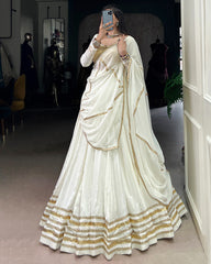 RAVISHING WHITE RAYON GOTA PATTI WORK NAVRATRI WEAR LEHENGA CHOLI
