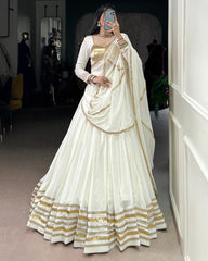RAVISHING WHITE RAYON GOTA PATTI WORK NAVRATRI WEAR LEHENGA CHOLI