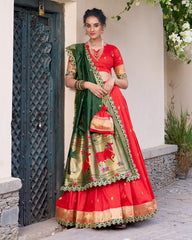 Traditional Paithani Jacquard Sik Half Saree Lehenga Set For Wedding