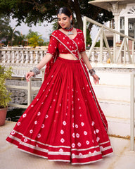 TRADITIONAL BANDHEJ PRINT PURE CHANDERI BEAUTIFUL LEHENGA CHOLI
