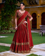 EXCELLENT RED SEQUINS SILK WEDDING LEHENGA CHOLI WITH DUPATTA BY MITVAL