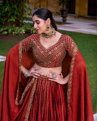 EXCELLENT RED SEQUINS SILK WEDDING LEHENGA CHOLI WITH DUPATTA BY MITVAL