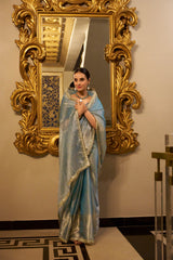 Sky Blue Color Weightless Tissue Shimmer Saree