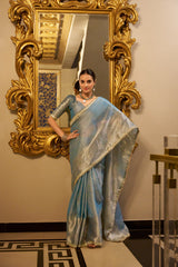 Sky Blue Color Weightless Tissue Shimmer Saree