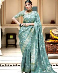 DESIGNER LITCHI SILK PRINTED SAREE WITH UNSTITCHED BLOUSE