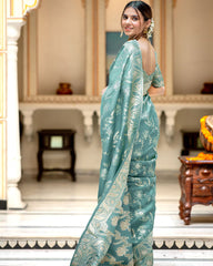 DESIGNER LITCHI SILK PRINTED SAREE WITH UNSTITCHED BLOUSE