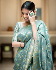 DESIGNER LITCHI SILK PRINTED SAREE WITH UNSTITCHED BLOUSE