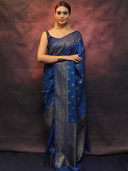 PRECIOUS BLUE SOFT SILK SAREE WITH FLAMBOYANT BLOUSE PIECE