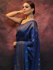 PRECIOUS BLUE SOFT SILK SAREE WITH FLAMBOYANT BLOUSE PIECE