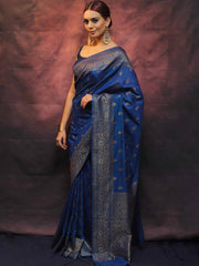 PRECIOUS BLUE SOFT SILK SAREE WITH FLAMBOYANT BLOUSE PIECE