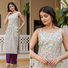 VANII STYLE SLEEVELESS COTTON PRINTED KURTI FOR REGULAR AND OFFICE WEAR