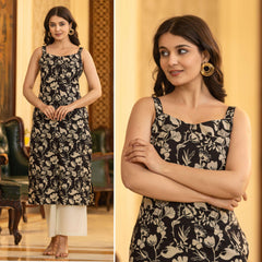 VANII STYLE SLEEVELESS COTTON PRINTED KURTI FOR REGULAR AND OFFICE WEAR