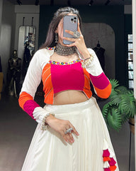 Vibrant Orange, Pink & White Navratri Lehenga Choli