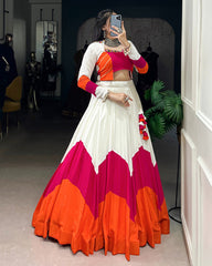 Vibrant Orange, Pink & White Navratri Lehenga Choli
