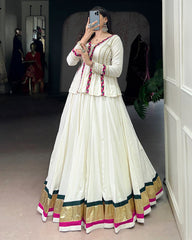 CLASSY WHITE COLOR PURE RAYON EMBOSSED NAVRATRI LEHENGA CHOLI