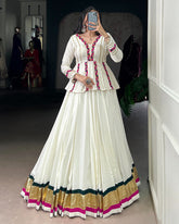 CLASSY WHITE COLOR PURE RAYON EMBOSSED NAVRATRI LEHENGA CHOLI
