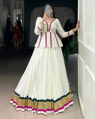 CLASSY WHITE COLOR PURE RAYON EMBOSSED NAVRATRI LEHENGA CHOLI