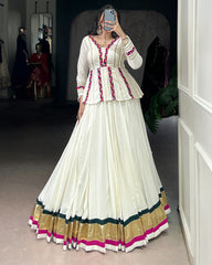 CLASSY WHITE COLOR PURE RAYON EMBOSSED NAVRATRI LEHENGA CHOLI
