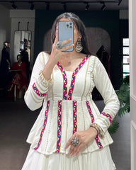 CLASSY WHITE COLOR PURE RAYON EMBOSSED NAVRATRI LEHENGA CHOLI