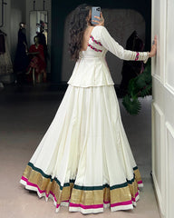 CLASSY WHITE COLOR PURE RAYON EMBOSSED NAVRATRI LEHENGA CHOLI