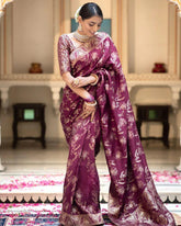 PREFERABLE WINE SOFT SILK SAREE WITH ETHNIC BLOUSE PIECE